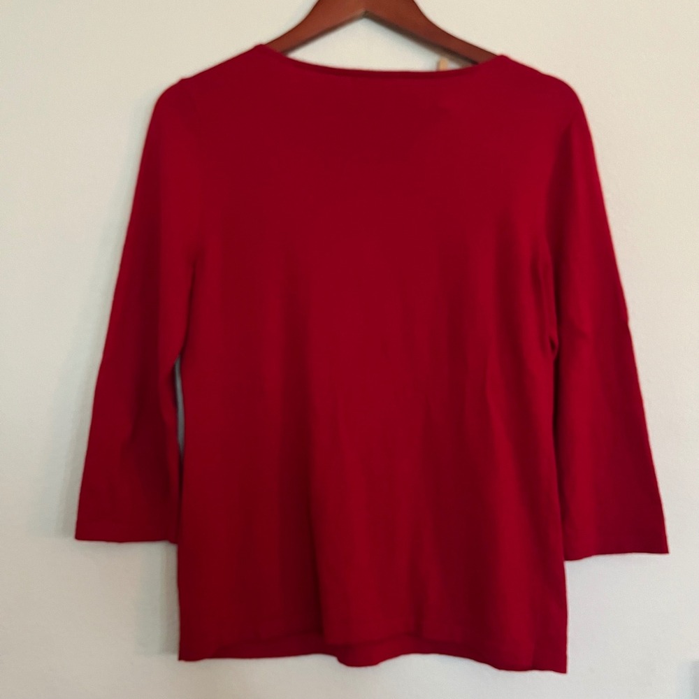 Jones New York Signature Red Beaded Bow Knit Top 3/4 Sleeve Size M - Picture 9 of 11